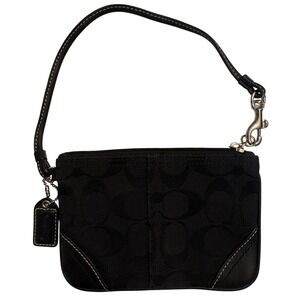 Coach Signature C Black Wristlet Leather Trim EUC